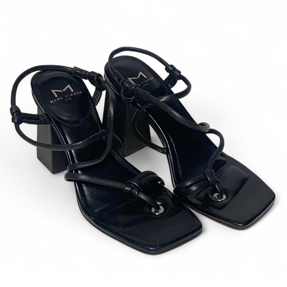 Marc Fisher LTD Black Leather Strappy Heeled Sandals • 5M